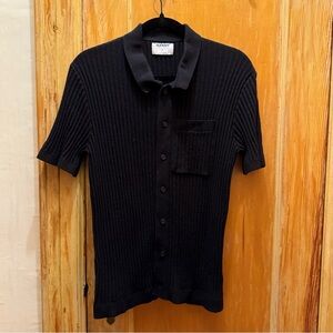 Black Button-up Ribbed Polo Shirt